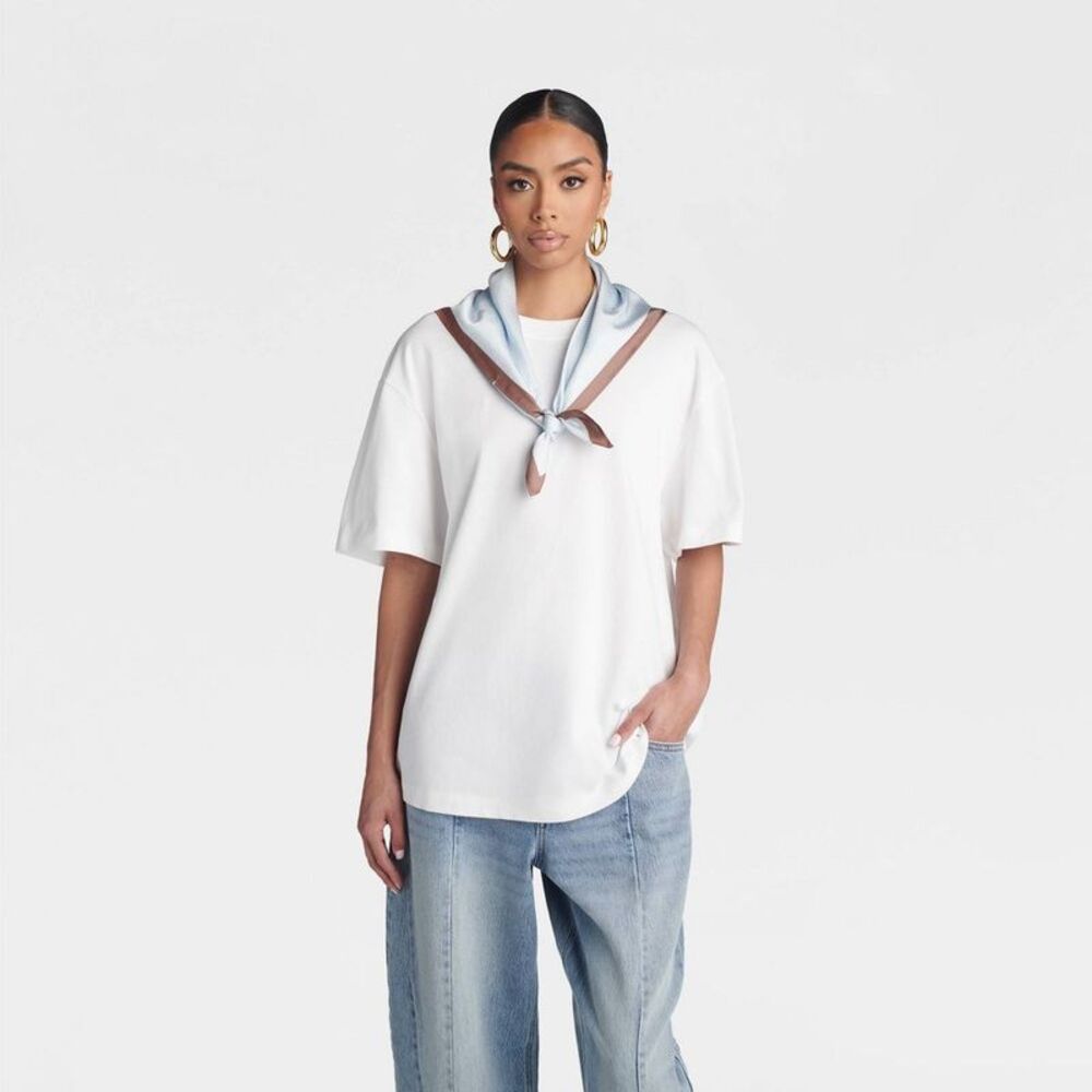KBB by KAHLANA Women's Oversized Short Sleeve 'The Scarf T-Shirt' - White M